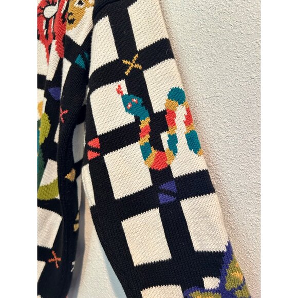 BEREK 2 Knit LARGE Checkered Safari Zoo Animal Sweatshirt Vintage - Picture 4 of 5